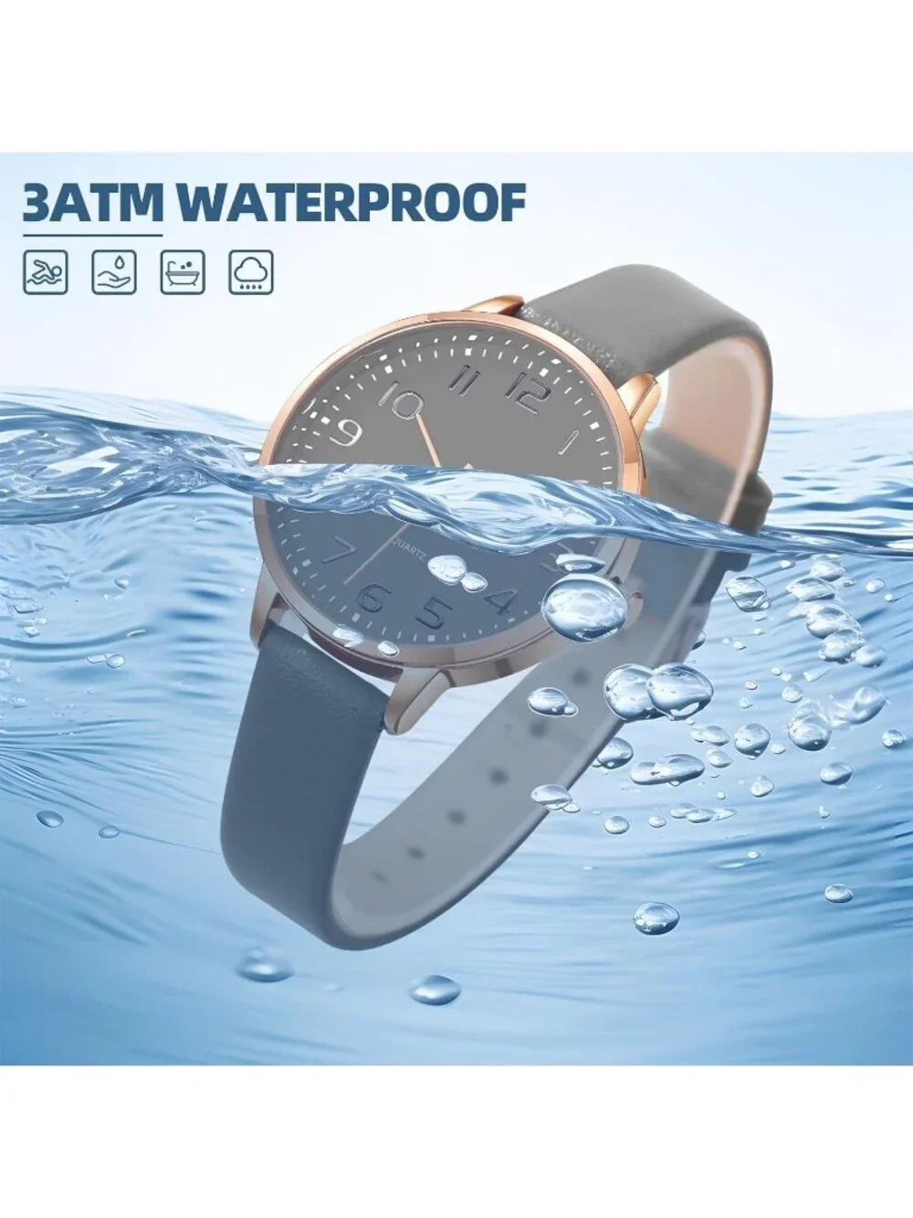 Women's All Grey Analog Case Quartz Fashion Leather Mesh Strap Round Wrist Watch
